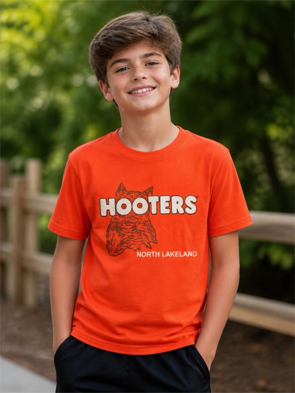 Hooters Bright Orange North Lakeland Kids Short Sleeve Tee